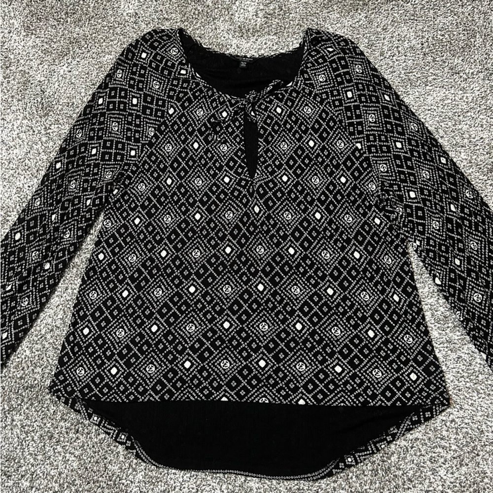 Lucky Brand Women’s Black & White Patterned Blouse XL Paisley Long Sleeve - Picture 5 of 14